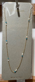 Blue Bead Long Chain Necklace - W14-0461