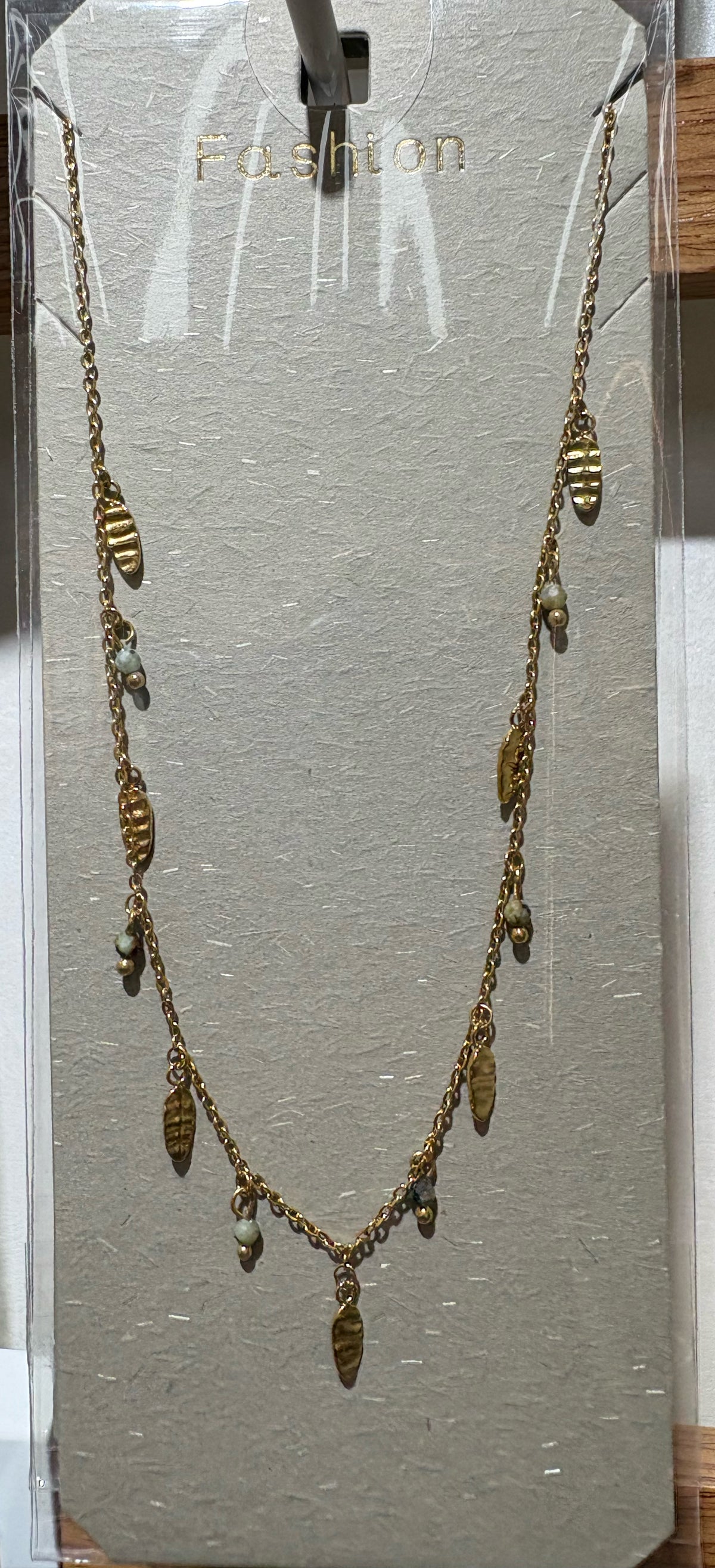 Leaf and Drop Charm Necklace - W14-0463