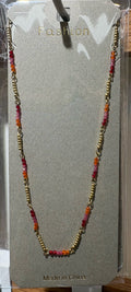 Multicolor Beaded Chain Necklace - W14-0465