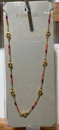 Pink Bead Heart Necklace - W14-0466
