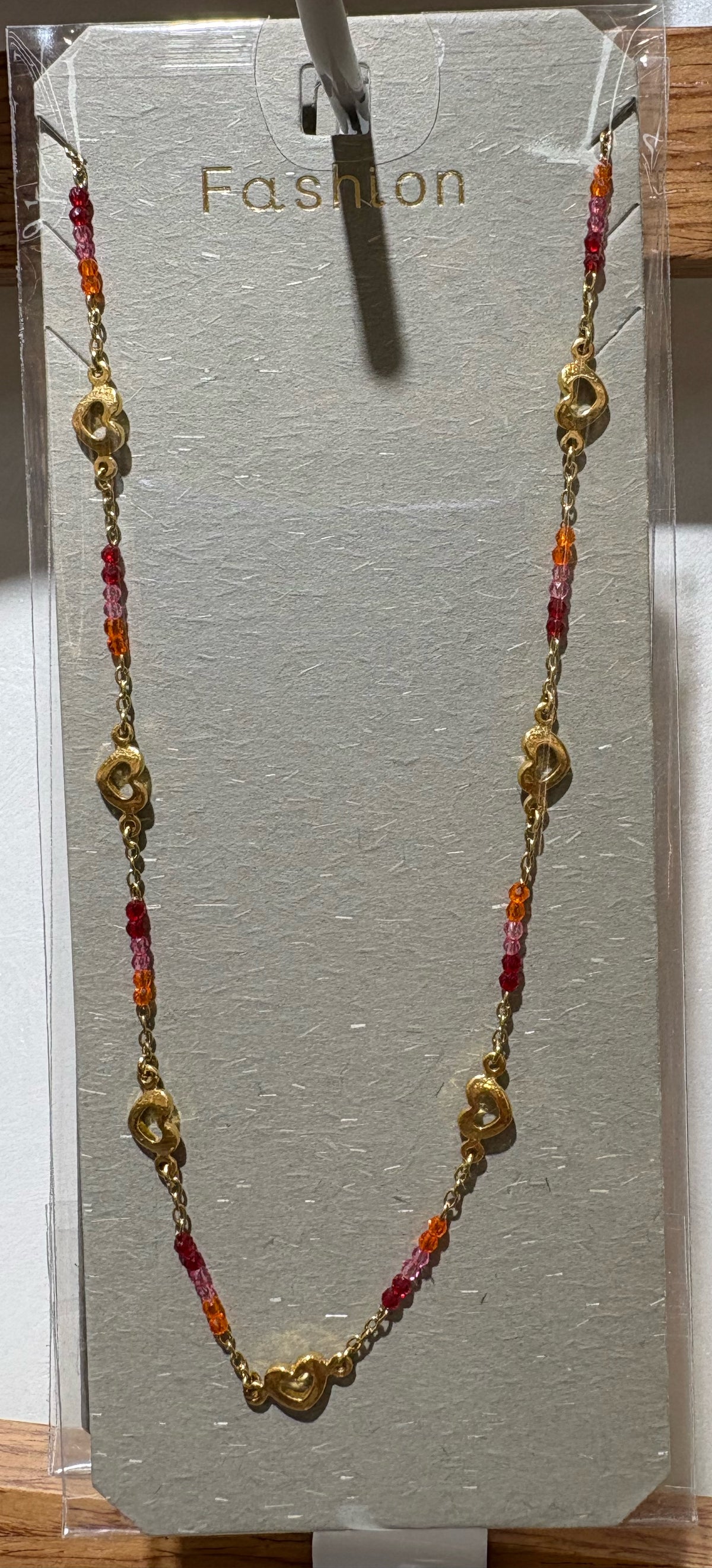 Pink Bead Heart Necklace - W14-0466