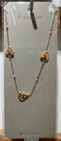 Pink Bead Puffy Heart Necklace - W14-0471
