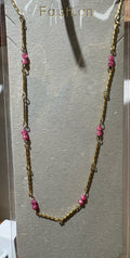 Pink Beaded Chain Necklace - W14-0472