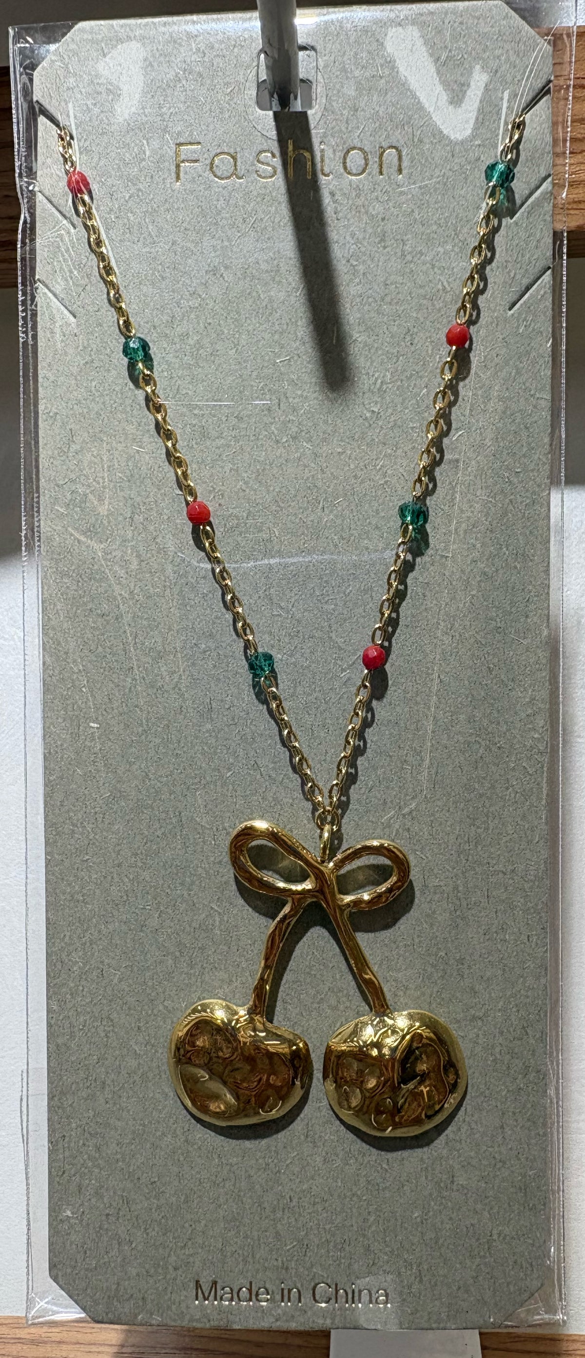Bow and Cherry Pendant Necklace - W14-0474