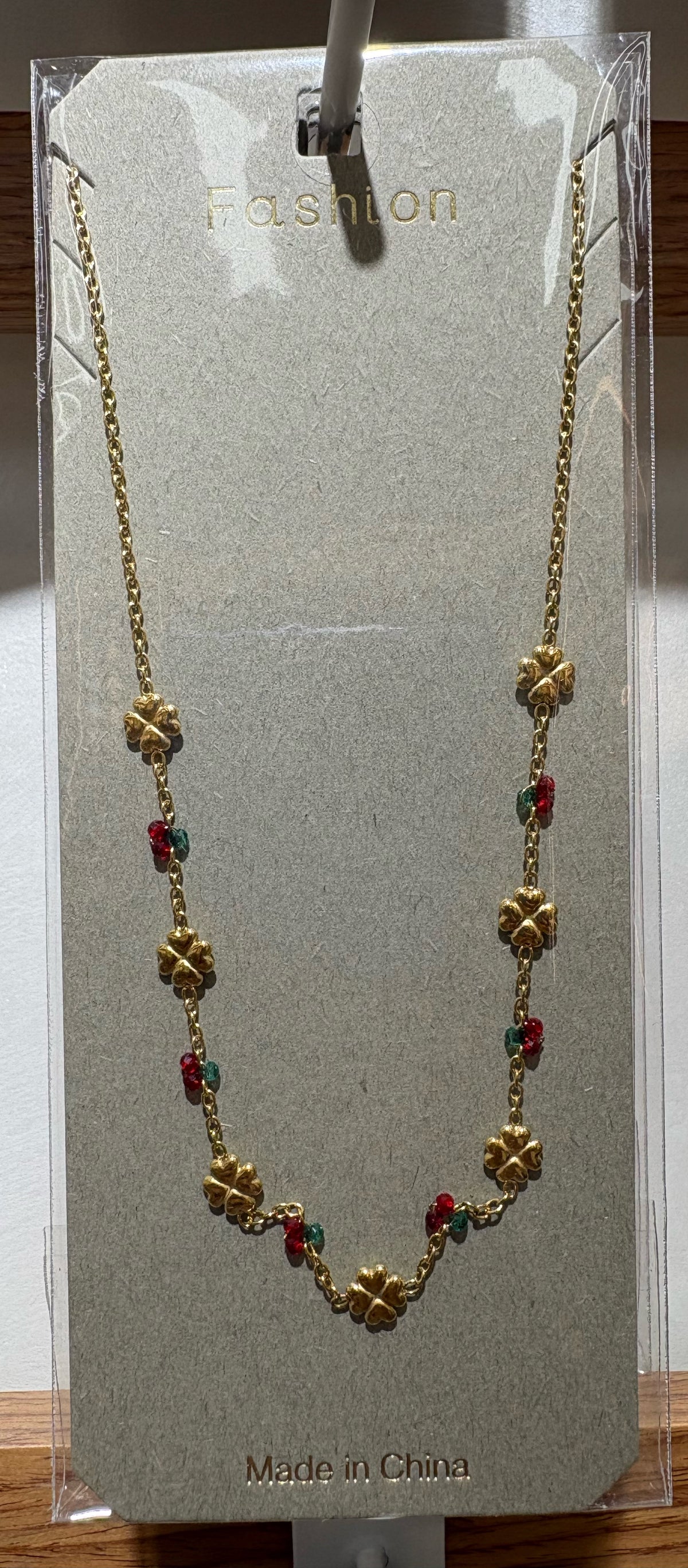 Flower and Leaf Charm Necklace - W14-0476