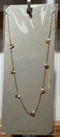 Pink Bead Heart Station Necklace - W14-0482