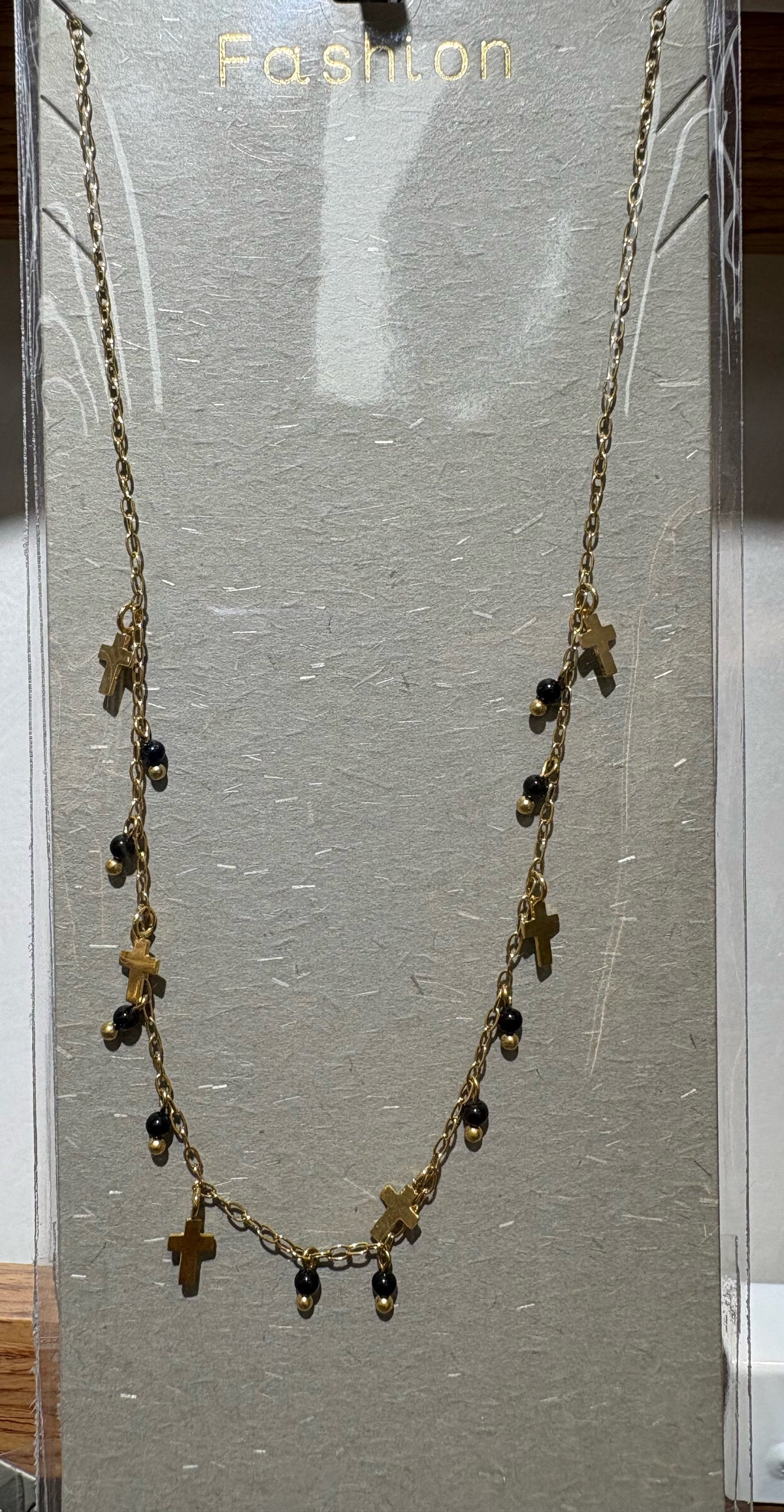 Black Bead Mixed Charm Necklace - W14-0485