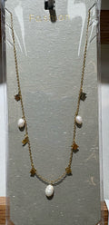 White Oval Bead Charm Necklace - W14-0487