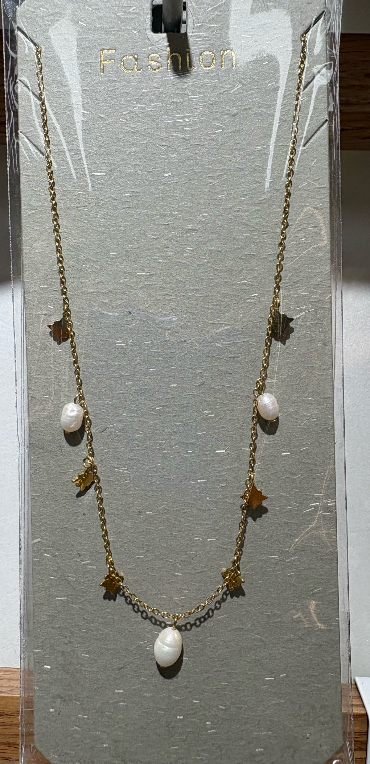 White Oval Bead Charm Necklace - W14-0487