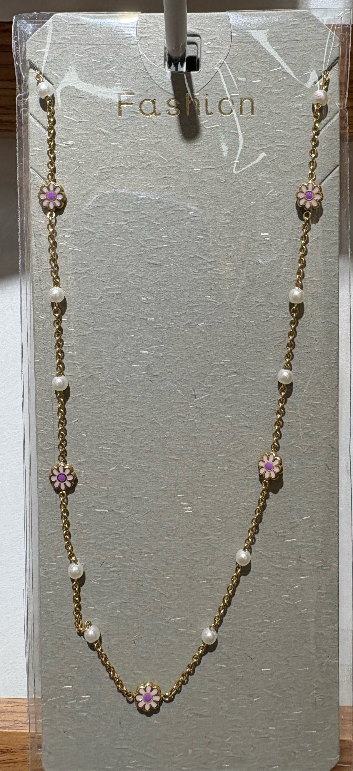 Purple Daisy Bead Necklace - W14-0488