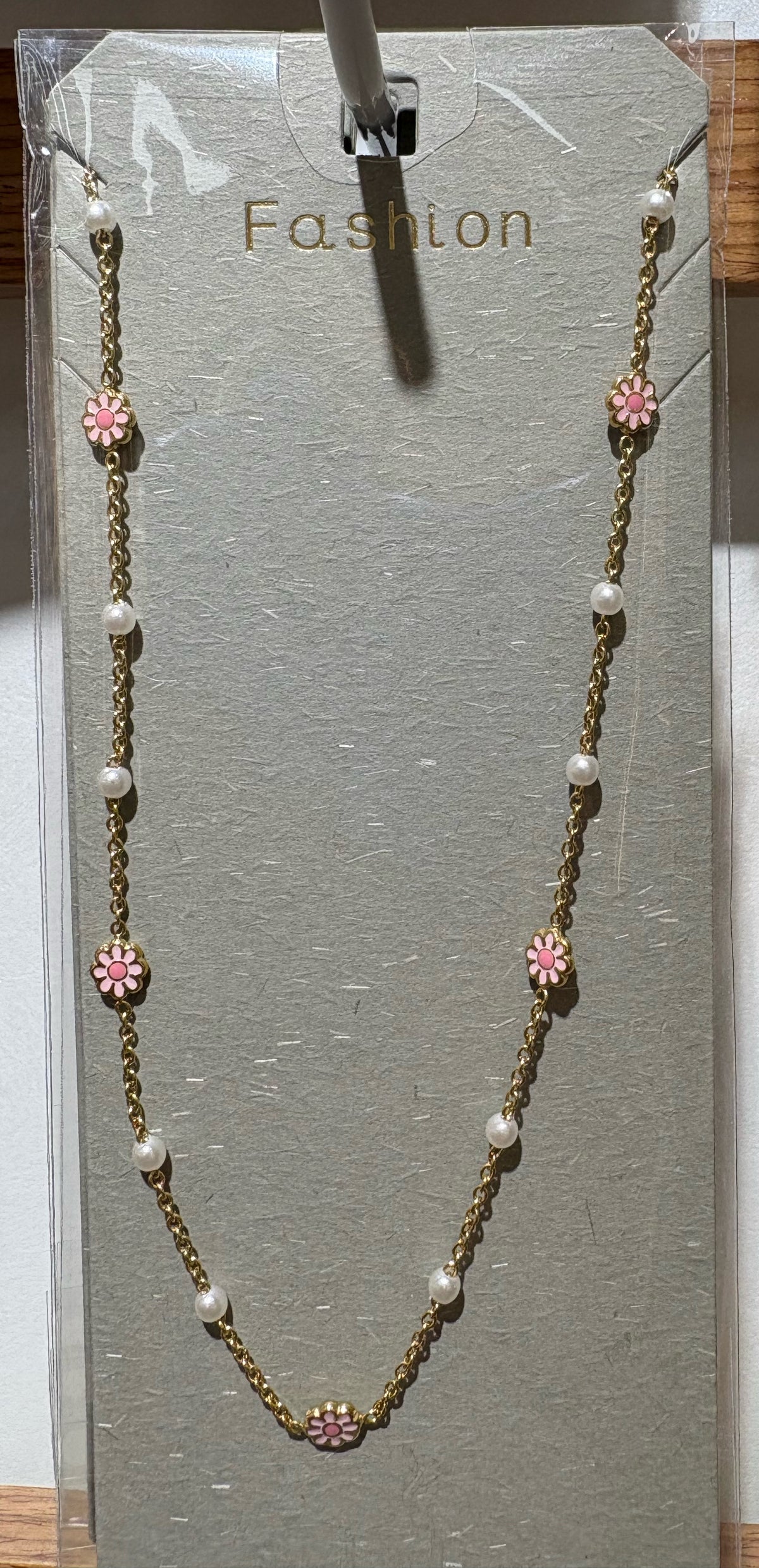 Pink Daisy Bead Necklace - W14-0489