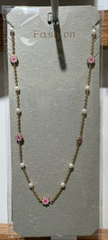 Pink Flower Bead Necklace - W14-0490