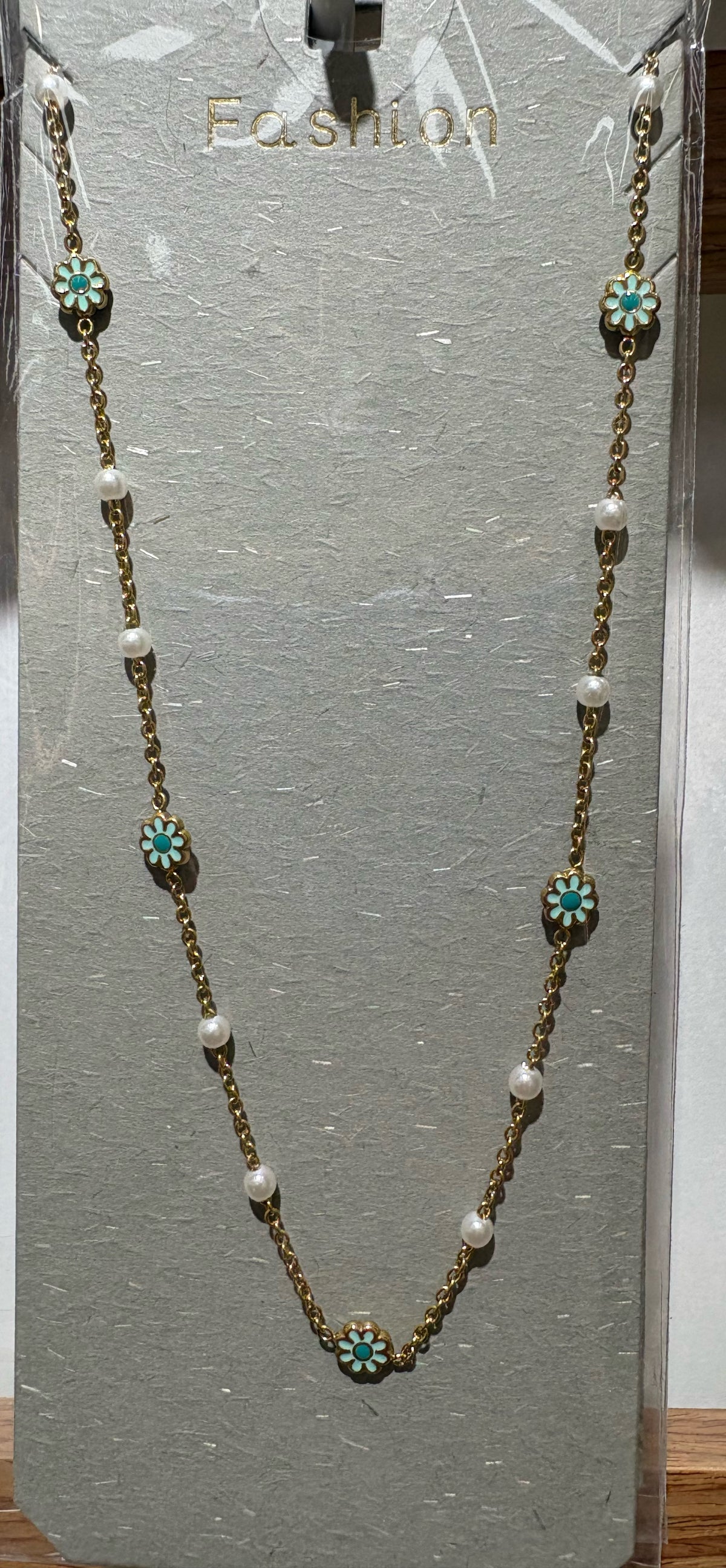 Turquoise-Tone Daisy Necklace - W14-0491