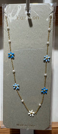 Blue Daisy Station Necklace - W14-0494