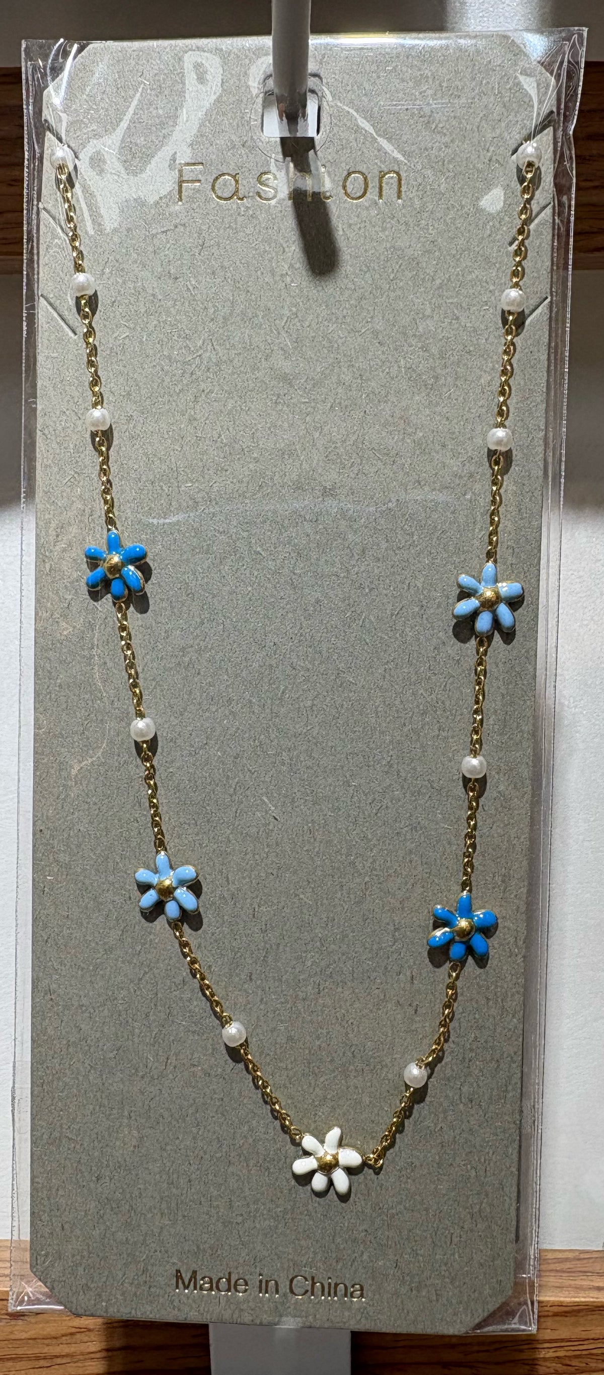 Blue Daisy Station Necklace - W14-0494