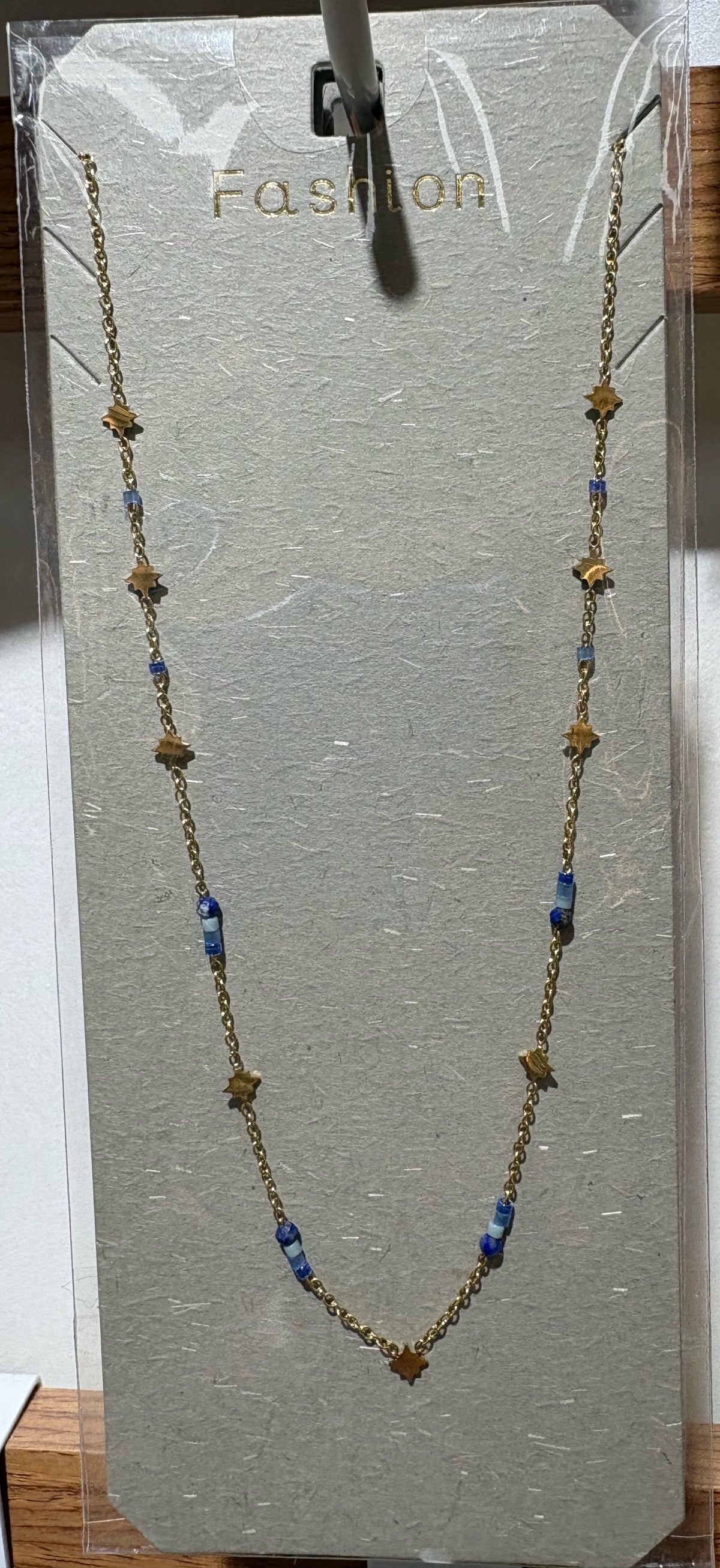 Blue Bead Star Necklace - W14-0496