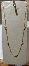 Pink Bead Bow Necklace - W14-0497