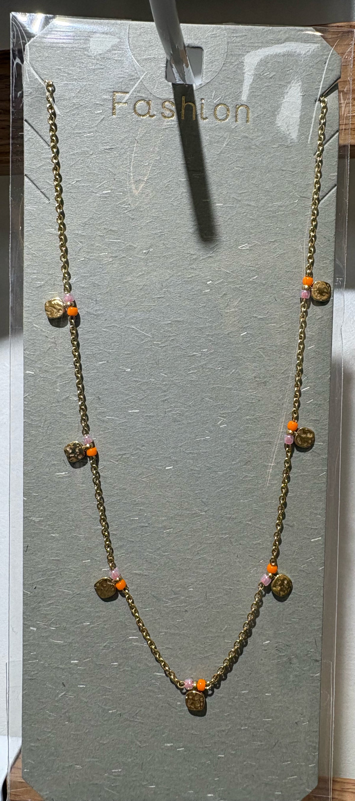 Orange Heart Station Necklace - W14-0499