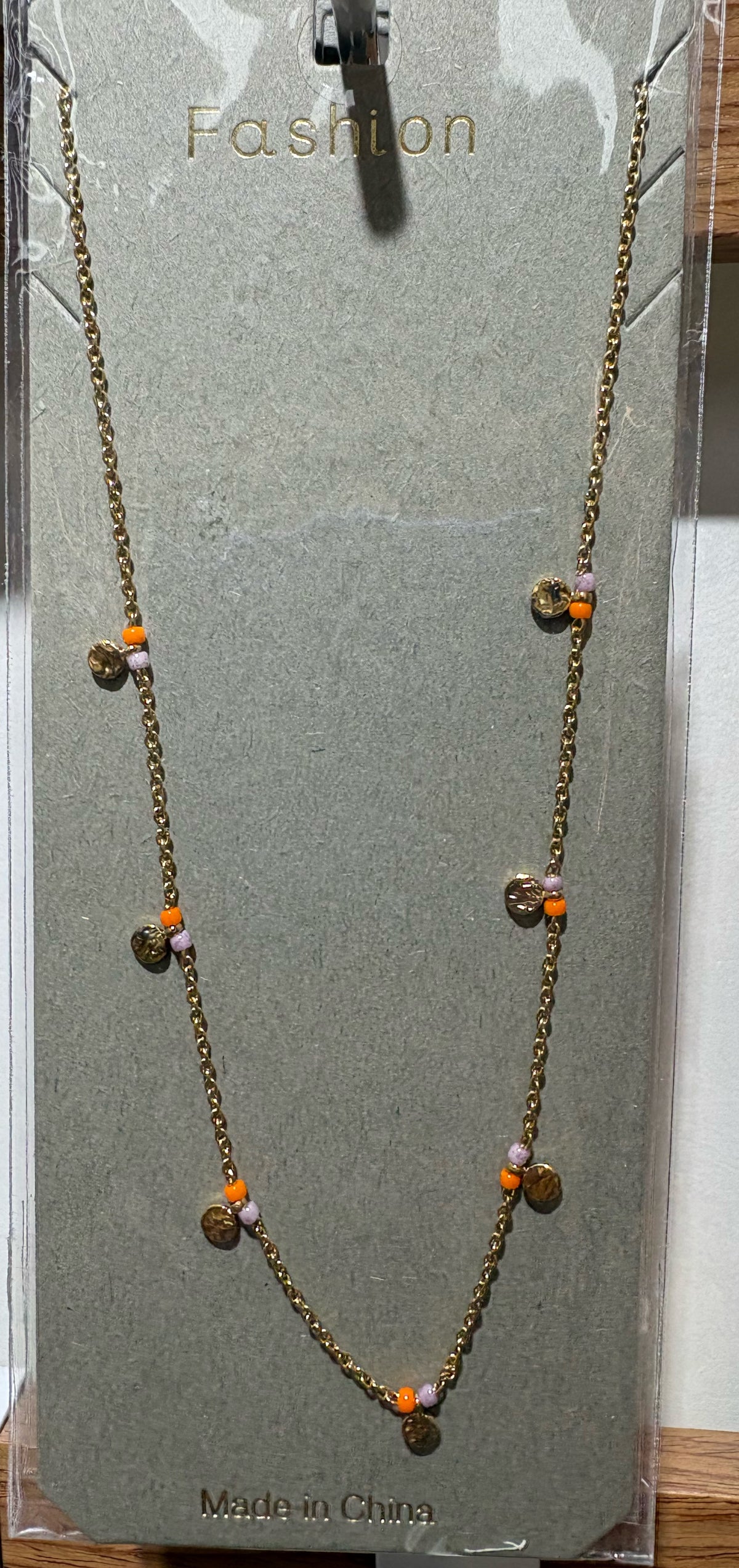Orange Heart Station Necklace - W14-0499