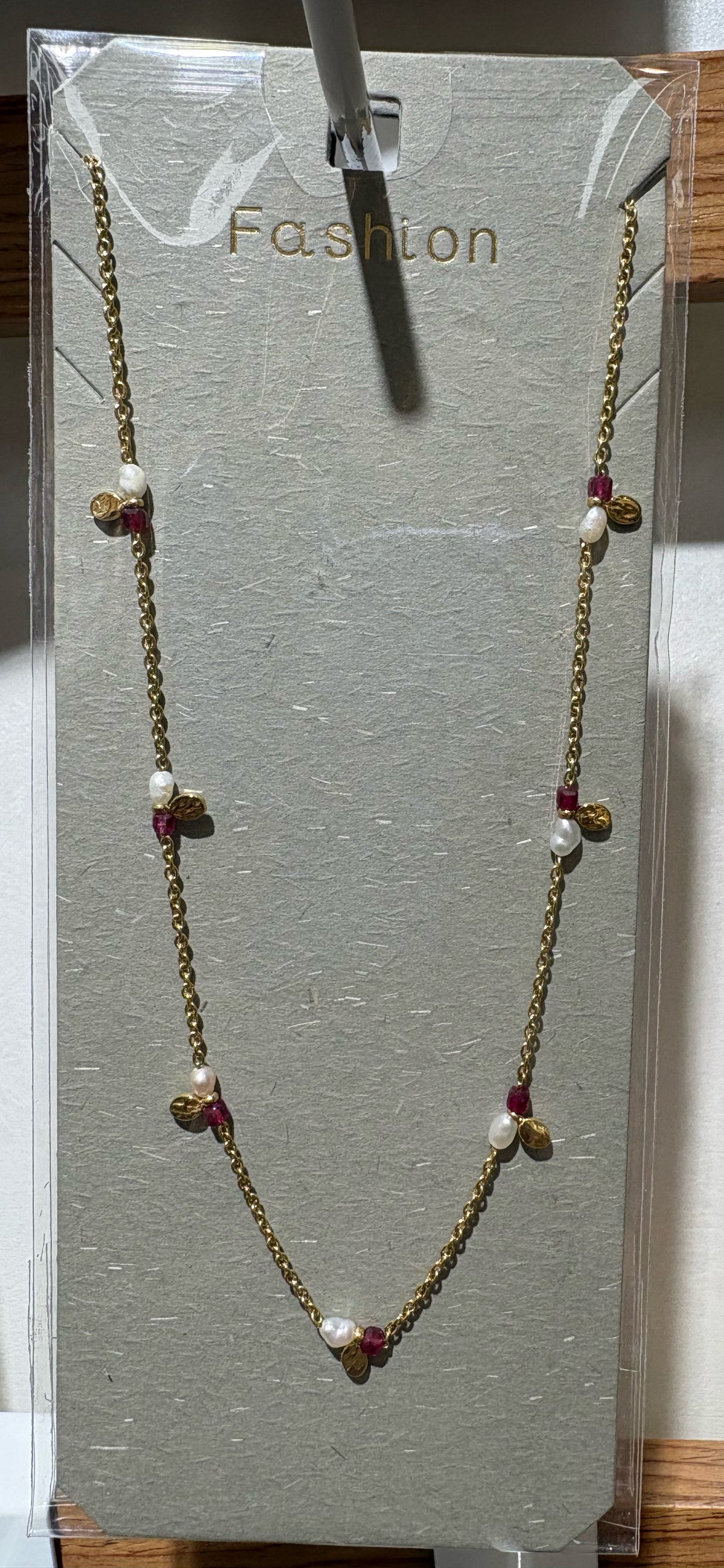 Pink Heart Station Necklace - W14-0500