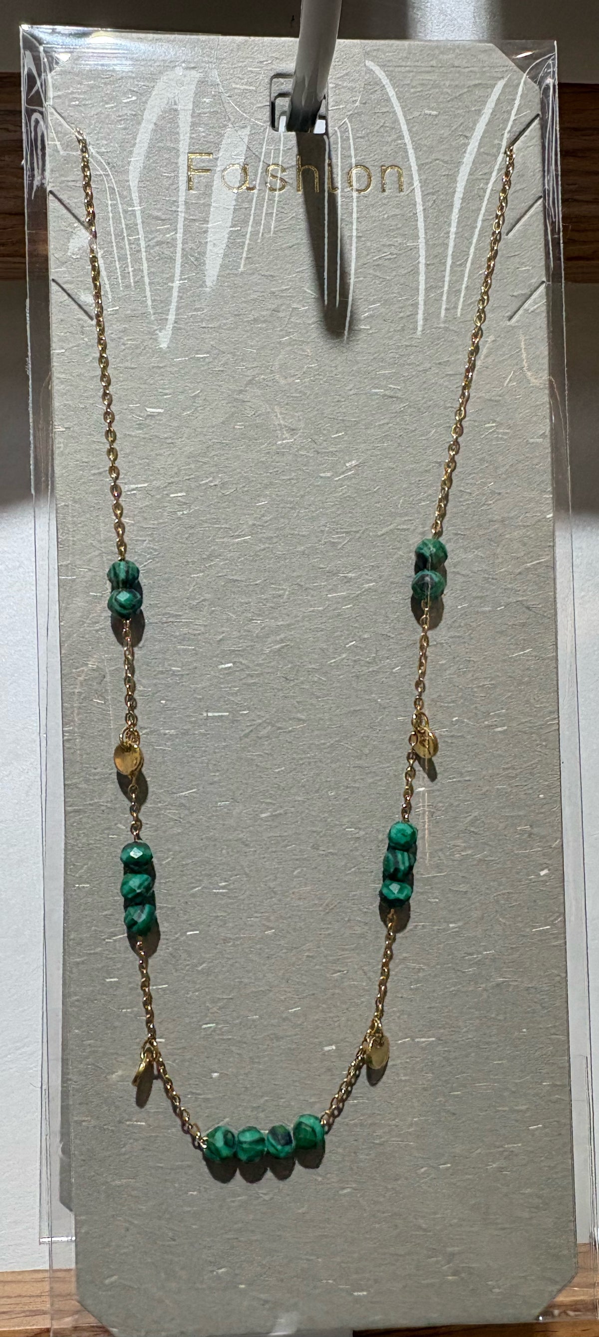 Green Bead Leaf Necklace - W14-0501