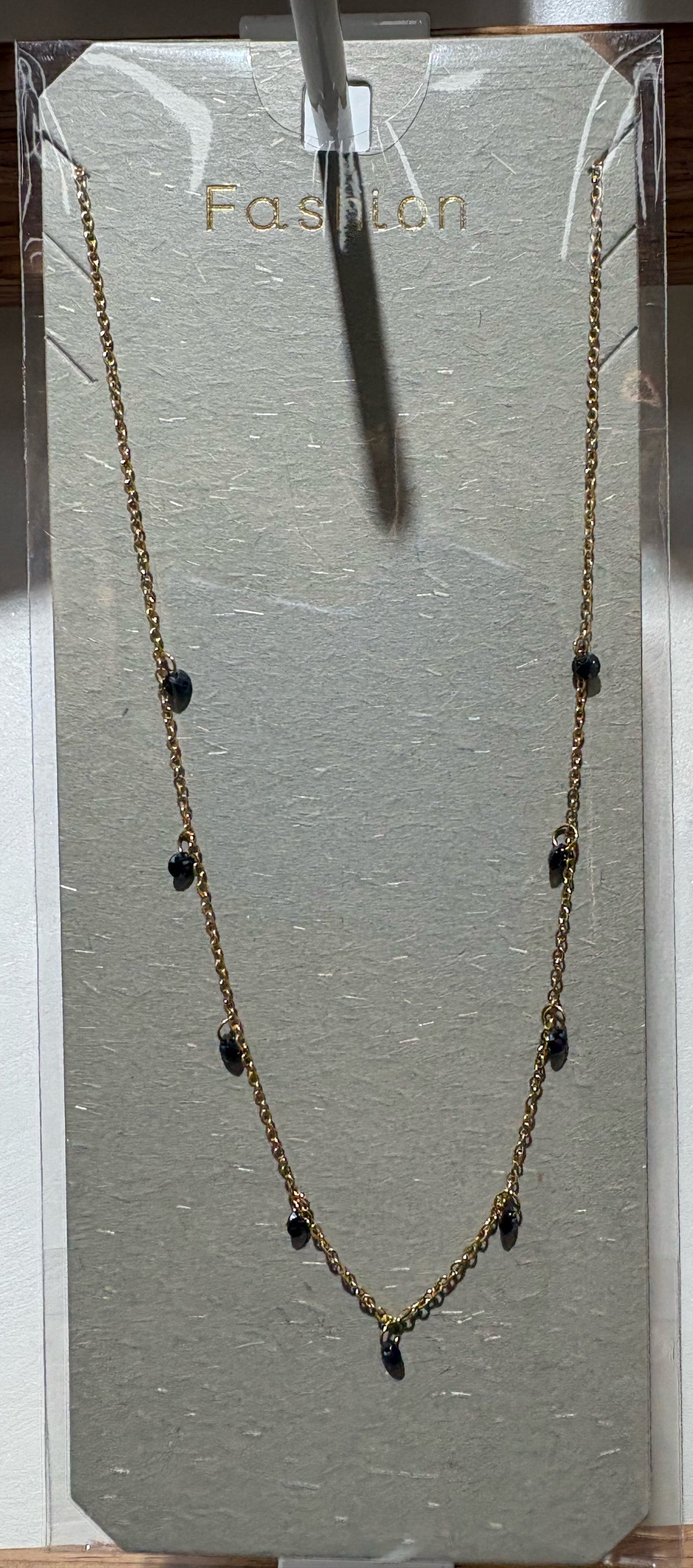 Black Bead Station Necklace - W14-0503