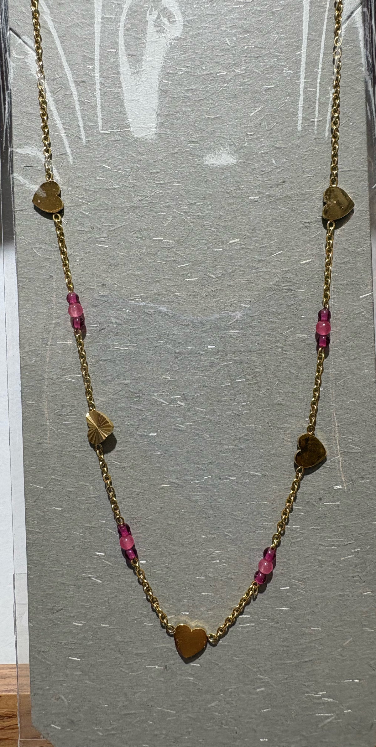 Pink Bead Coin Necklace - W14-0504