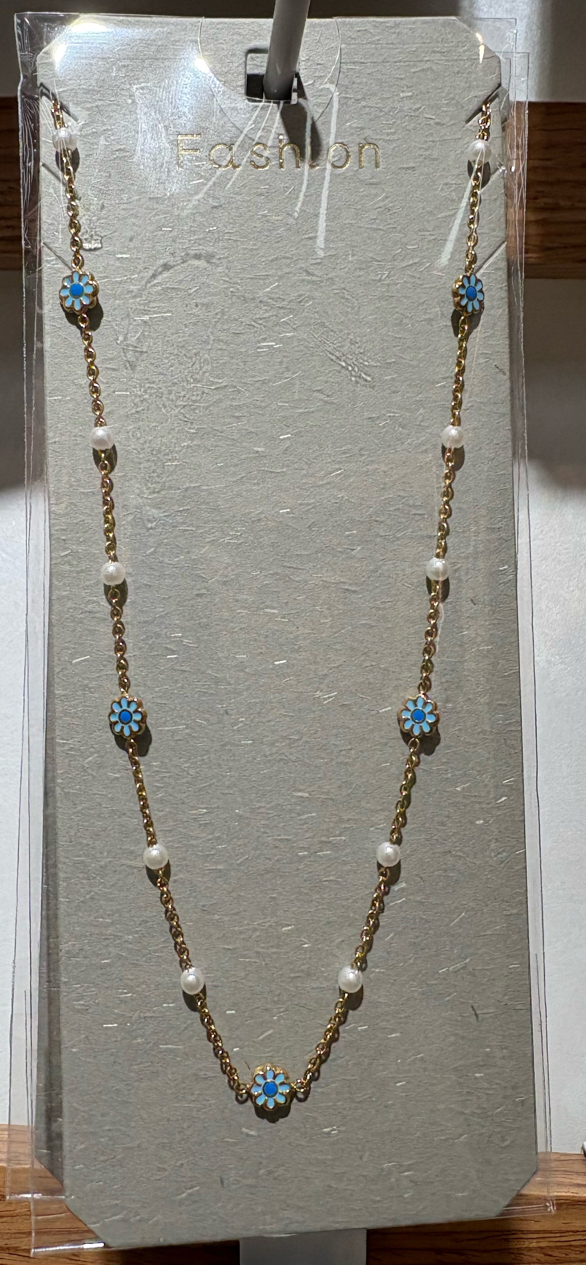 Blue Daisy Bead Necklace - W14-0512