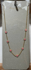 Pink Daisy Station Necklace - W14-0513