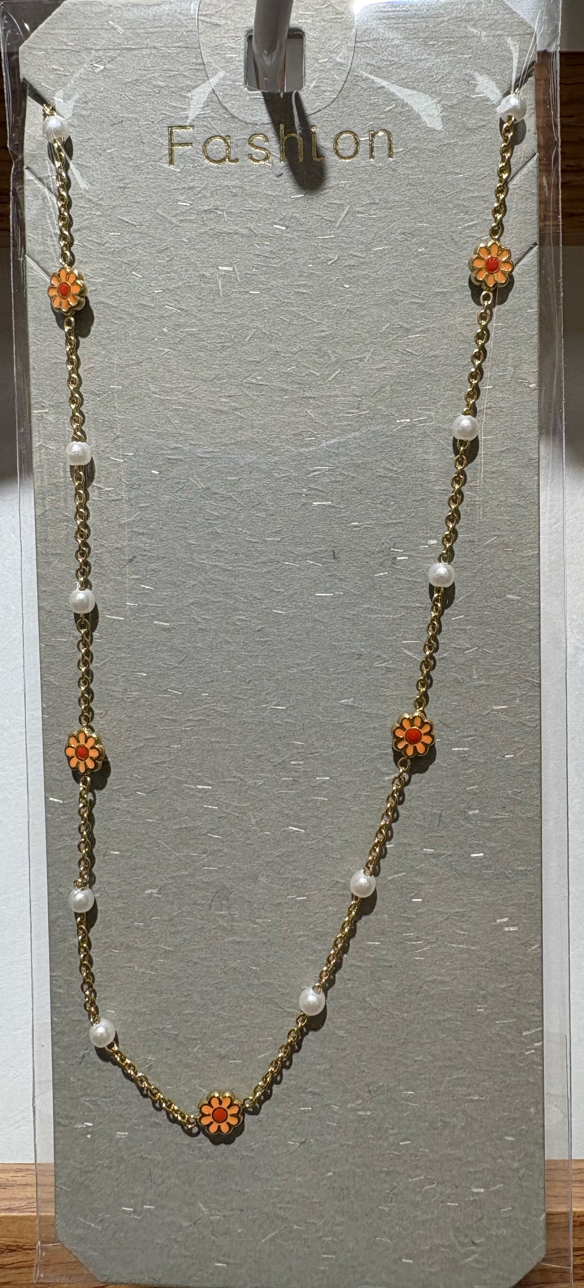 Orange Daisy Bead Necklace - W14-0516