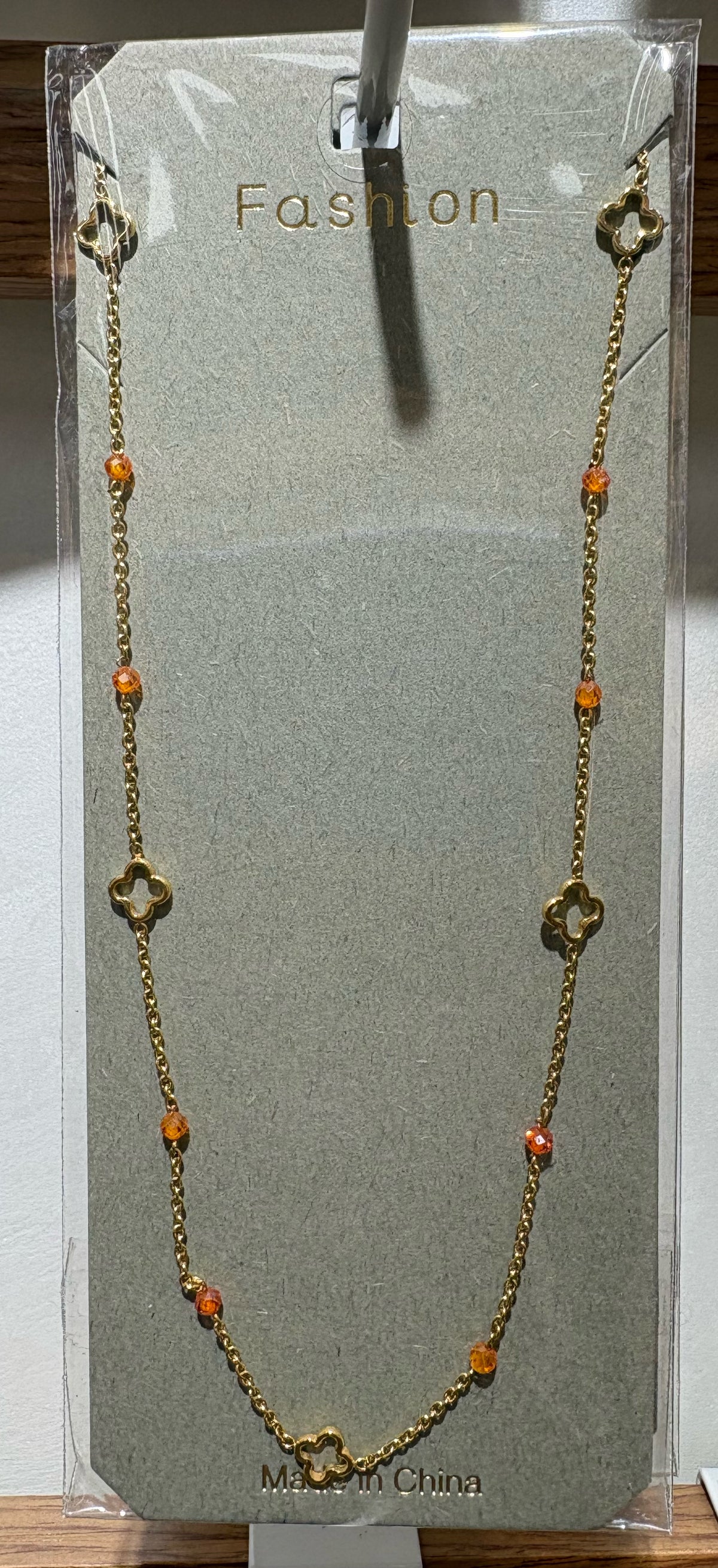 Orange Bead Clover Necklace - W14-0519