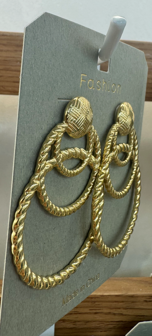 Triple Rope Ring Drop Earrings - W3-0006