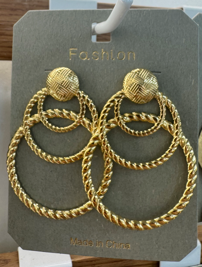 Triple Rope Ring Drop Earrings - W3-0006