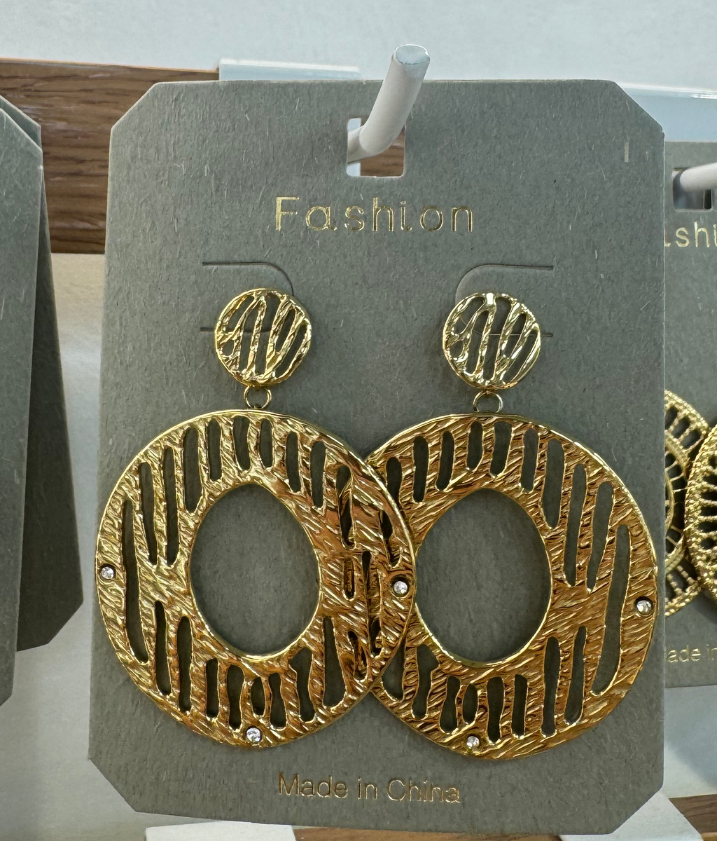 Striped Open Disc Earrings - W3-0010