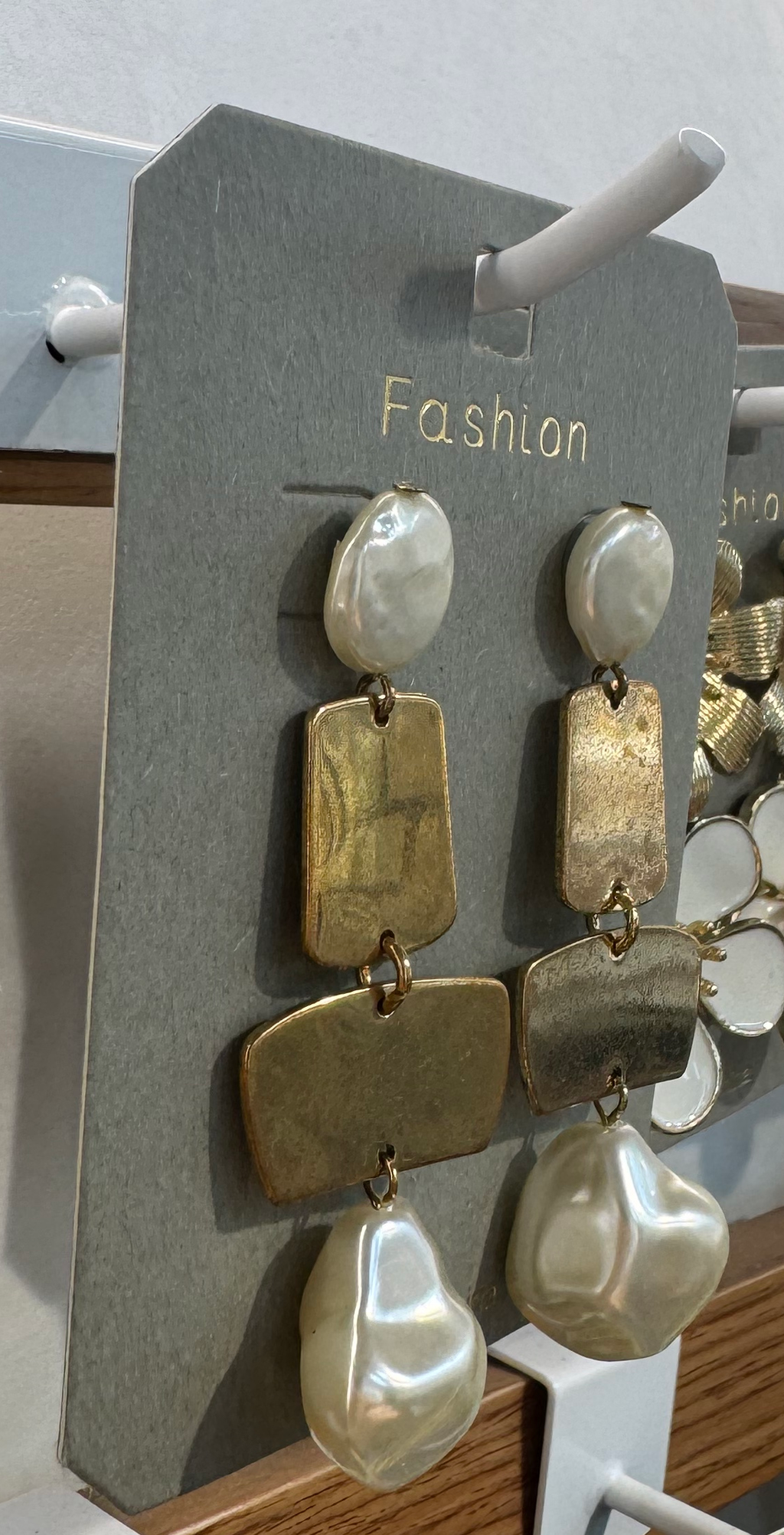 Pearl-Style Geometric Drop Earrings - W3-0016