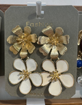 White Double Flower Drop Earrings - W3-0017