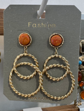 Orange Stud Rope Ring Earrings - W3-0020