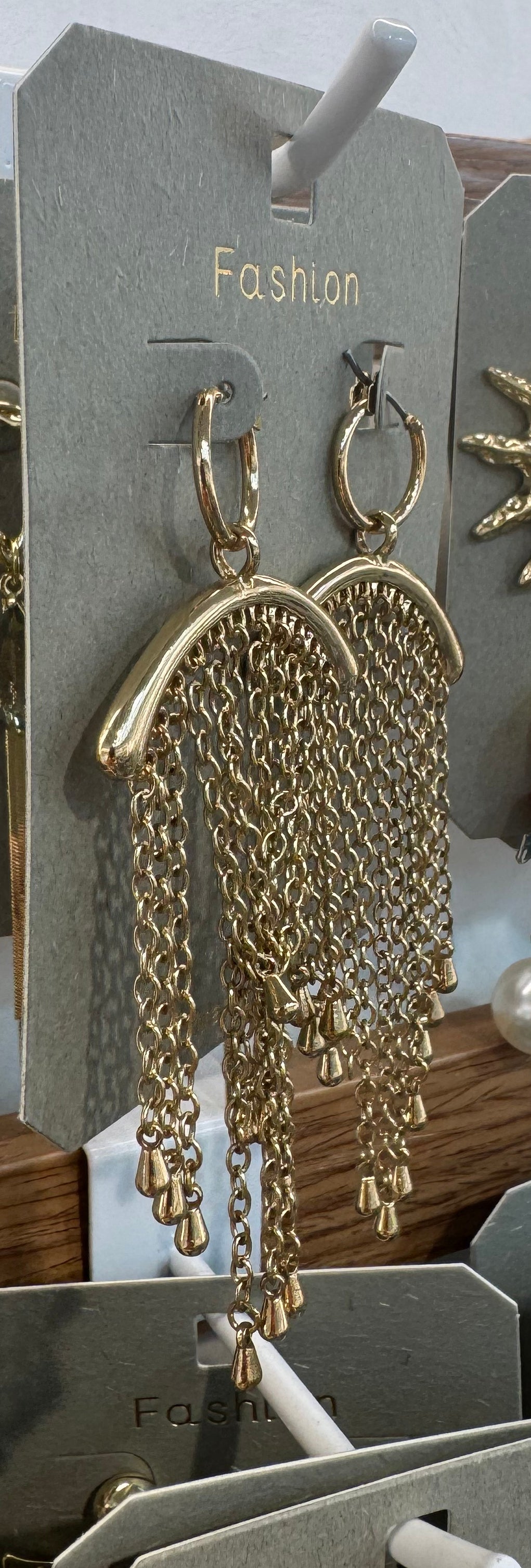 Arched Chain Fringe Earrings - W3-0022