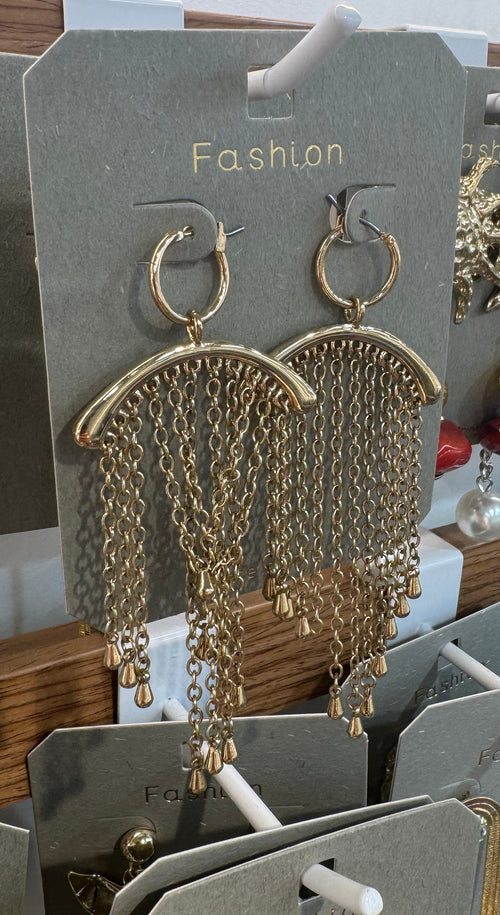 Arched Chain Fringe Earrings - W3-0022