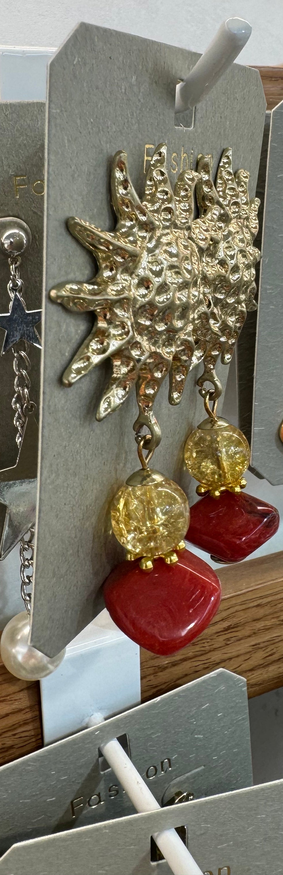 Sun Face Beaded Drop Earrings - W3-0024