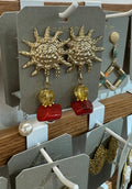 Sun Face Beaded Drop Earrings - W3-0024