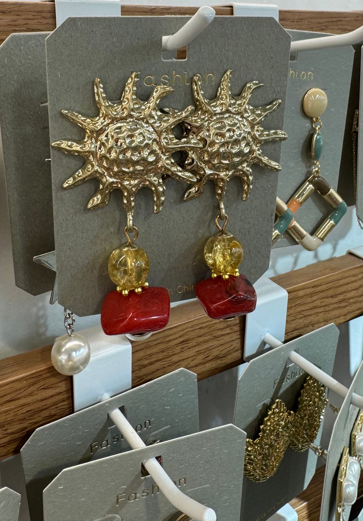 Sun Face Beaded Drop Earrings - W3-0024