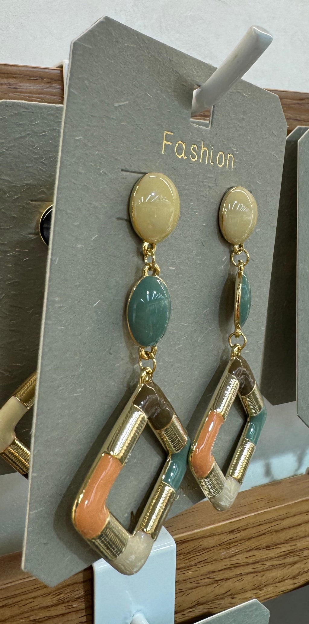 Pastel Diamond Frame Drop Earrings - W3-0026