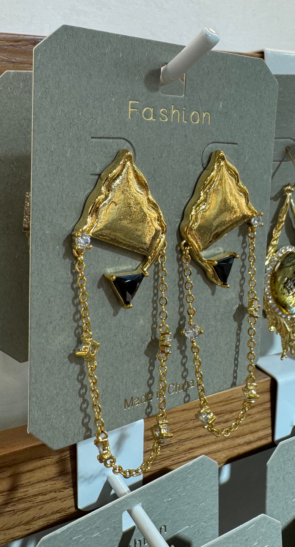 Folded Diamond Chain Earrings - W3-0028