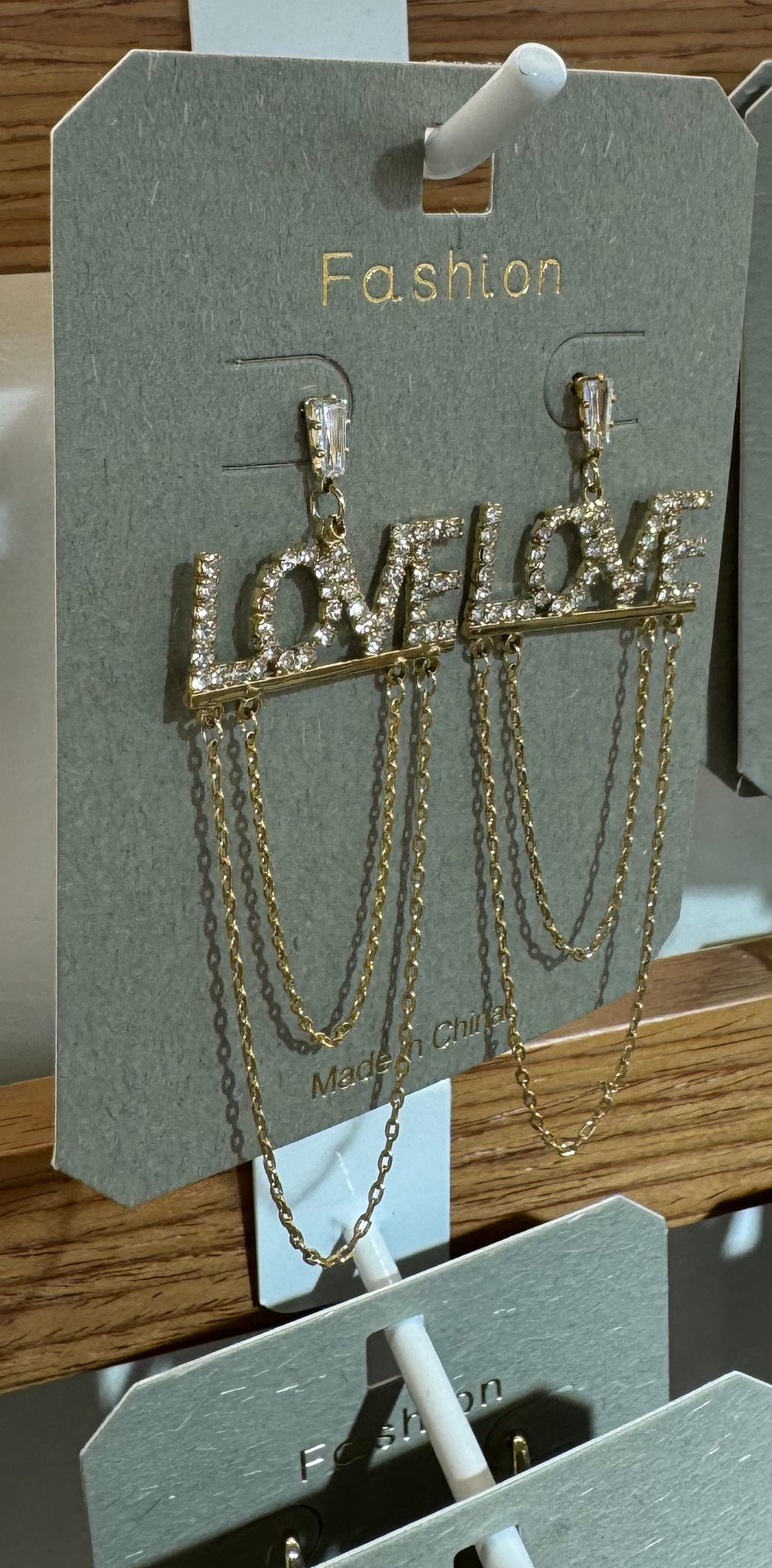 Sparkling LOVE Chain Drop Earrings - W3-0029