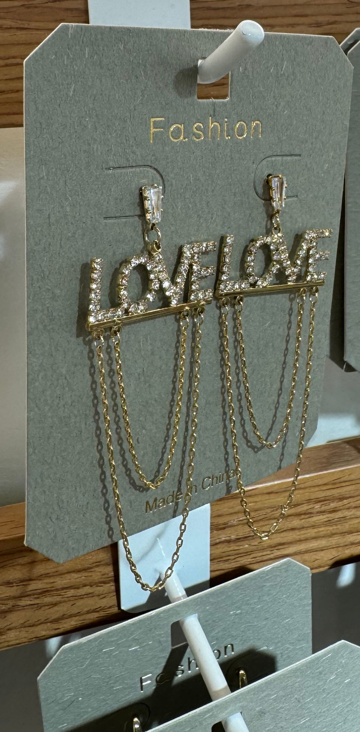 Sparkling LOVE Chain Drop Earrings - W3-0029