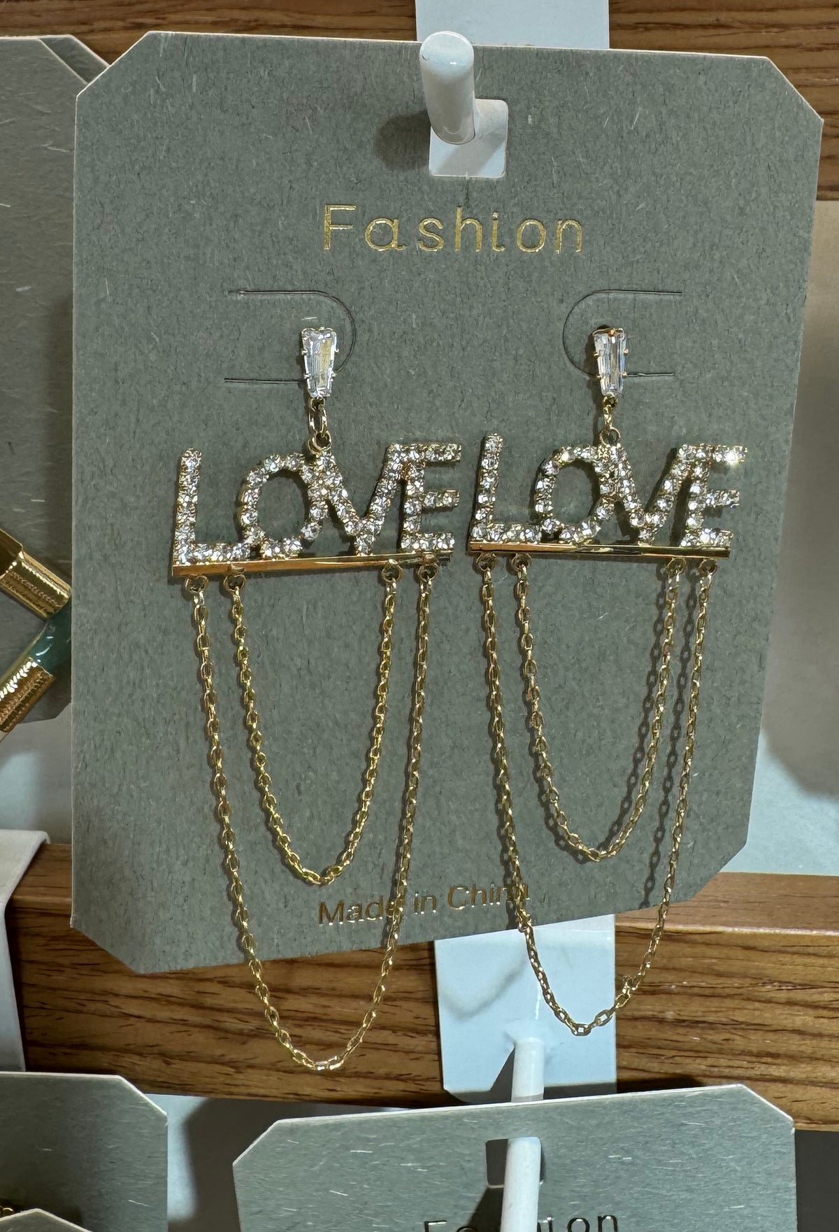 Sparkling LOVE Chain Drop Earrings - W3-0029