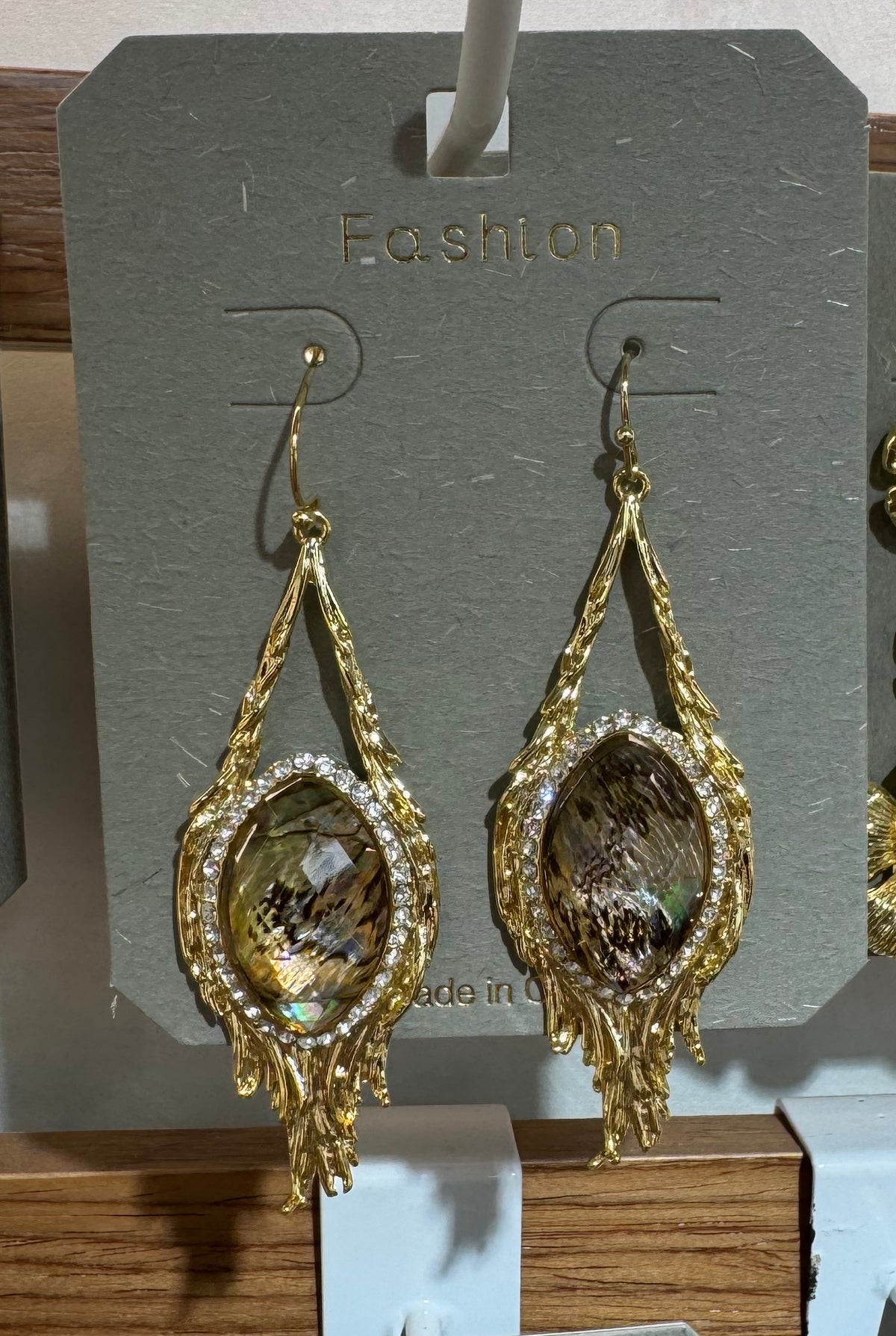 Ornate Oval Sparkle Drop Earrings - W3-0030