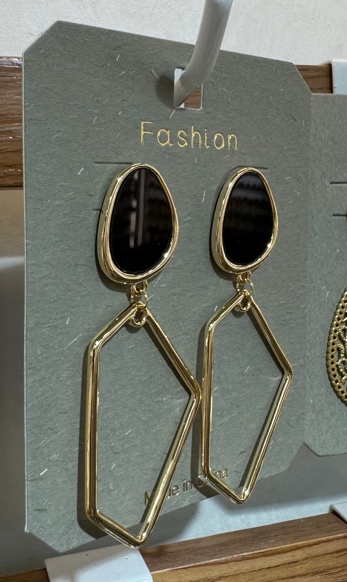 Black Stud Polygon Drop Earrings - W3-0033