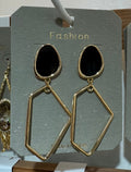 Black Stud Polygon Drop Earrings - W3-0033